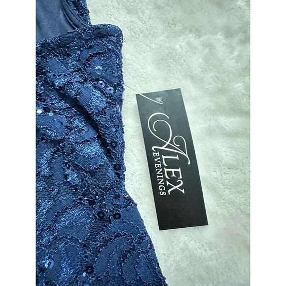 Alex Evenings Cocktail Dress Women's Plus 14P Petite Blue Lace Sleeveless Midi - Picture 9 of 9